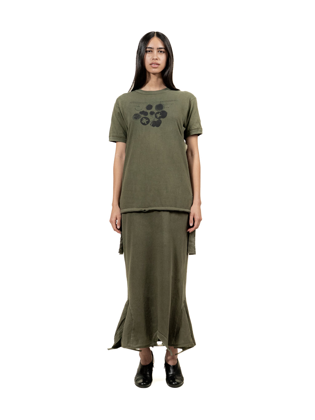 Adjustable jersey dress made from T-shirts with sun print.