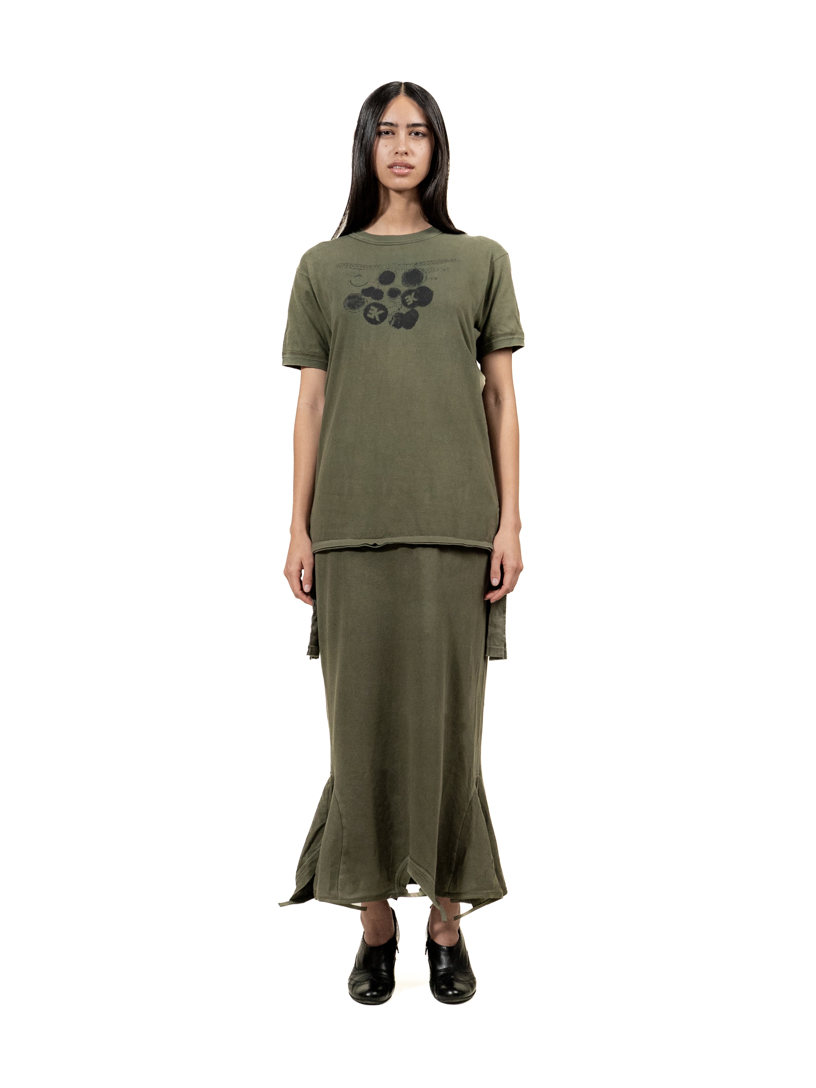 Adjustable jersey dress made from T-shirts with sun print.