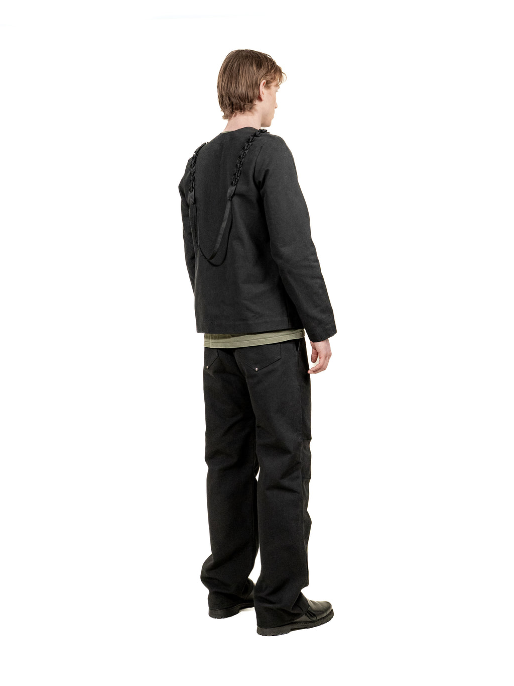 Classic black canvas jacket with offset zipper