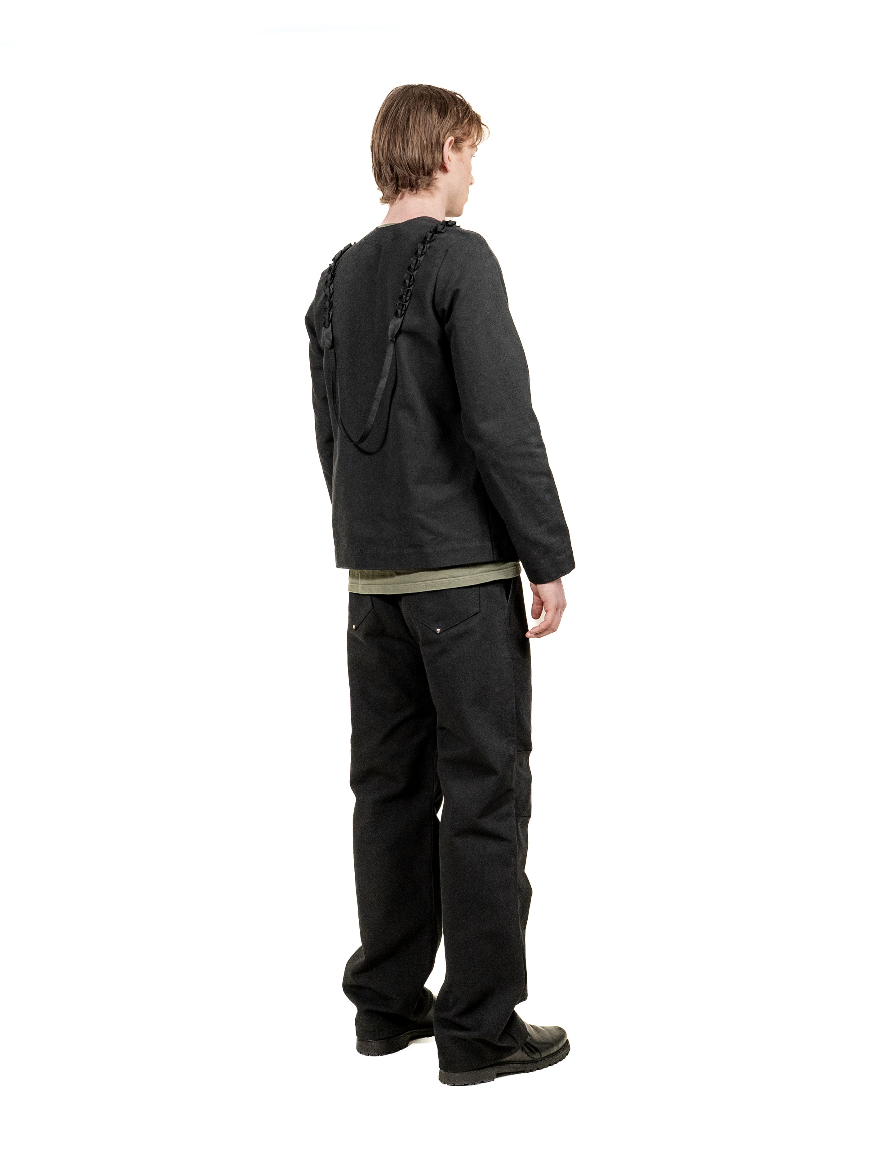 Classic black canvas jacket with offset zipper