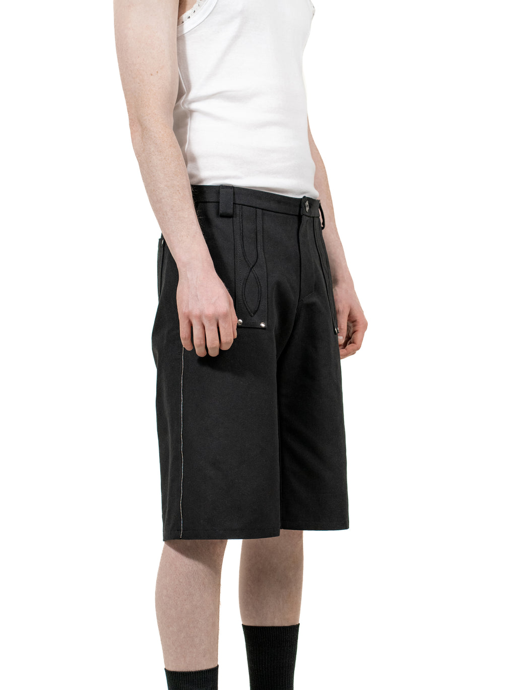 Zipper piped Short with stitching and print on the back