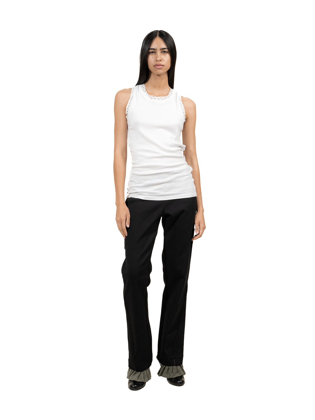 Reworked tank-top with pleats and flower polkadot details