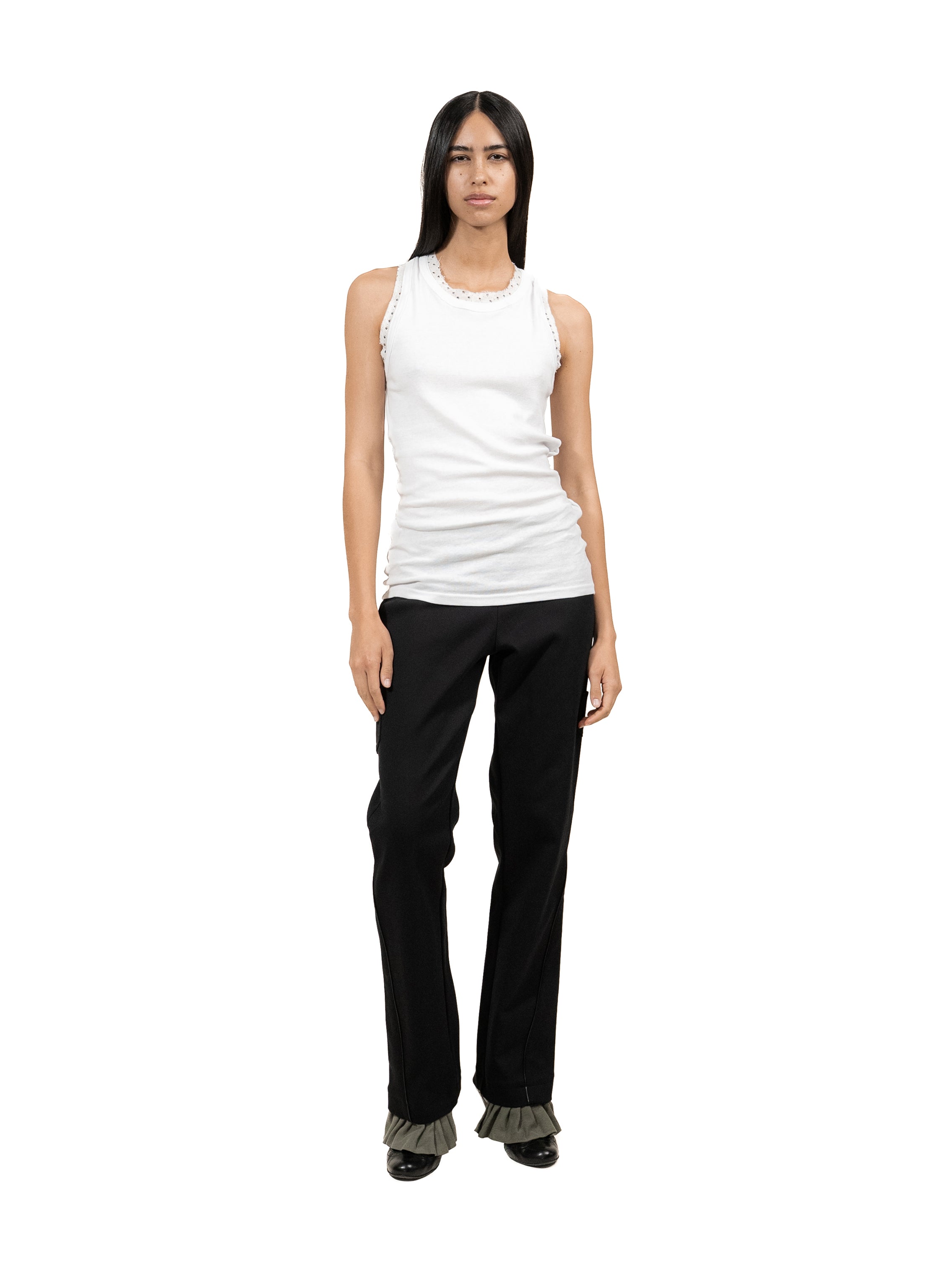 Reworked tank-top with pleats and flower polkadot details