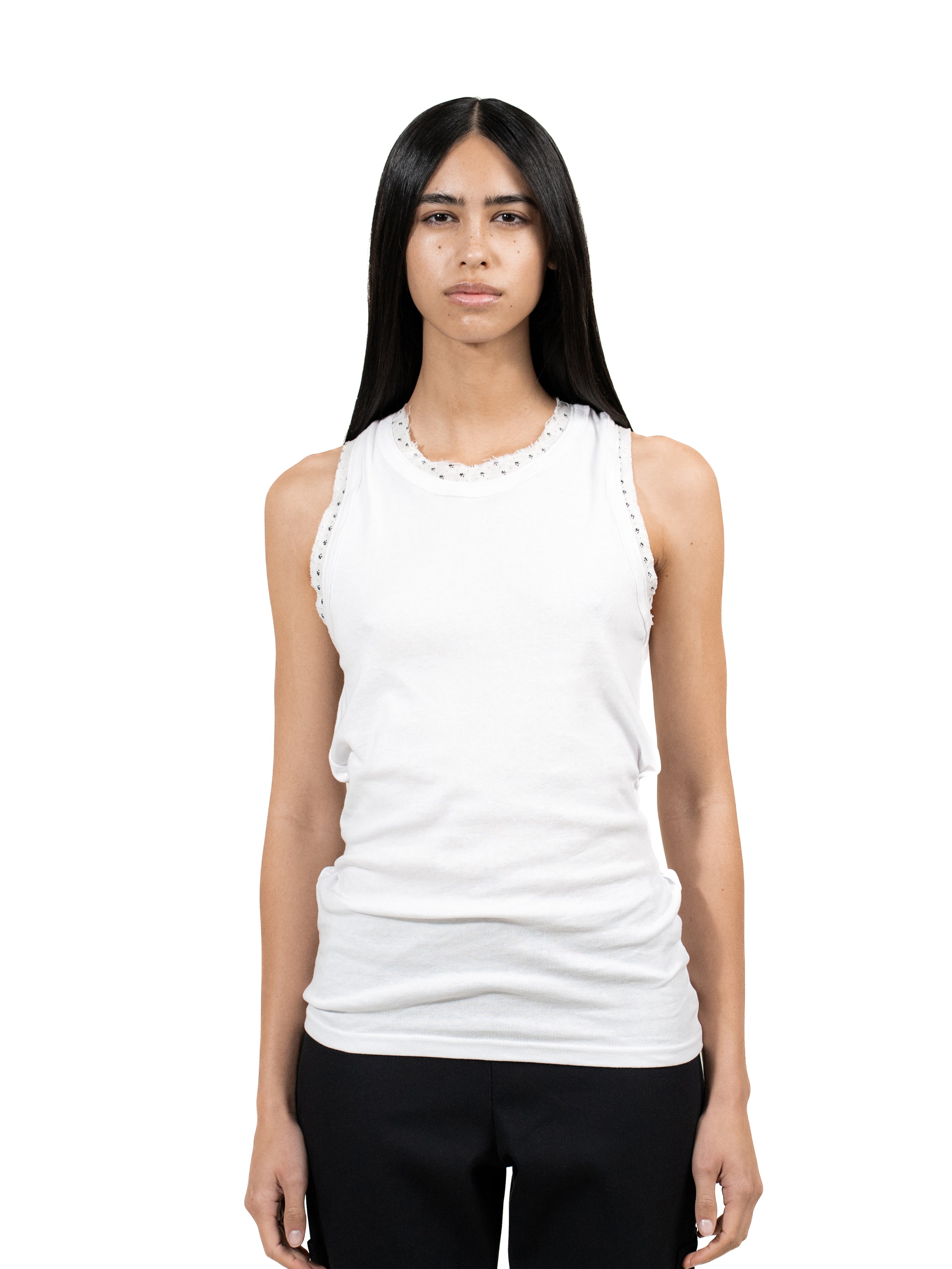 Reworked tank-top with pleats and flower polkadot details