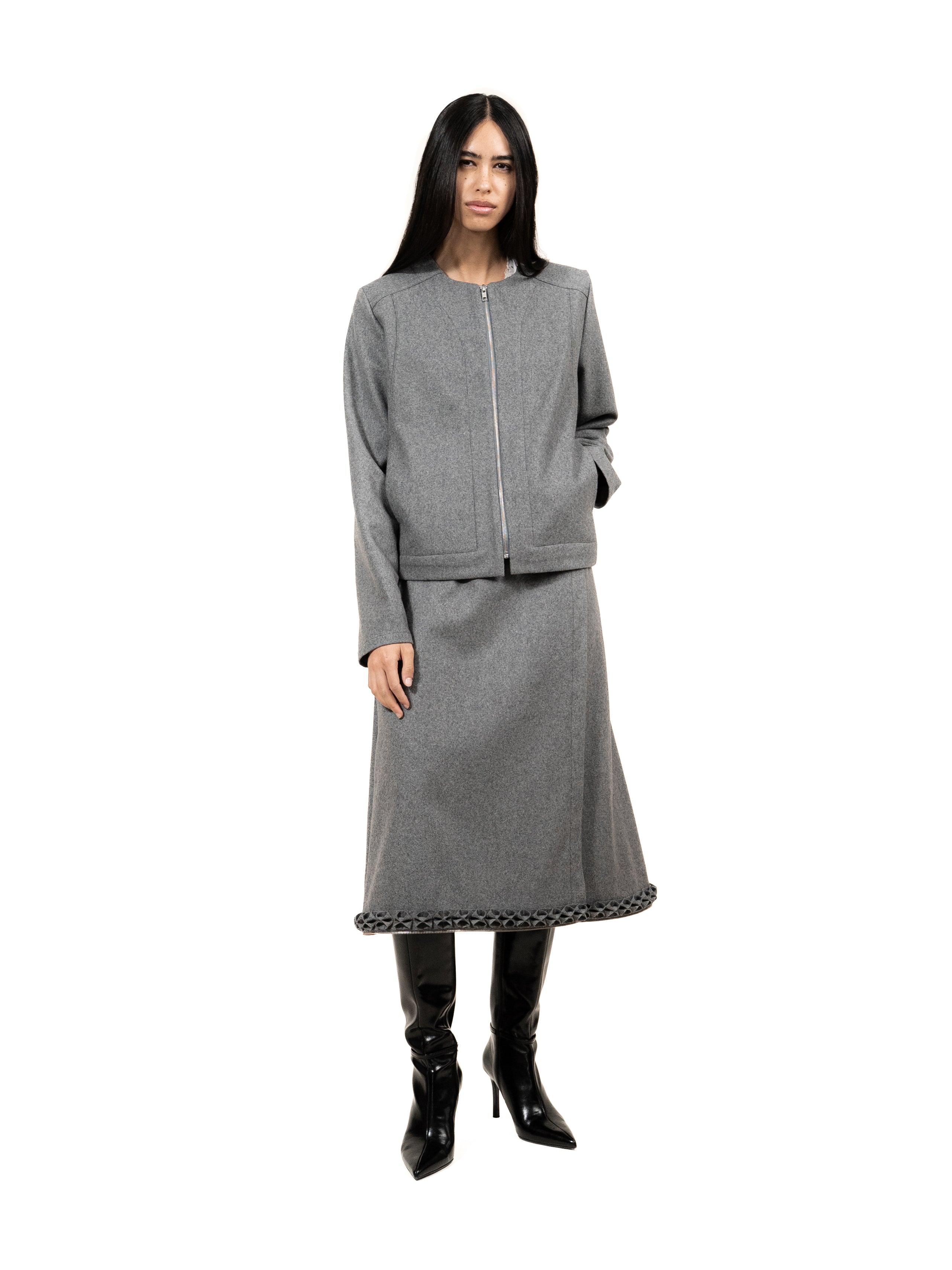 Classic grey wool Zipper Jacket with back print