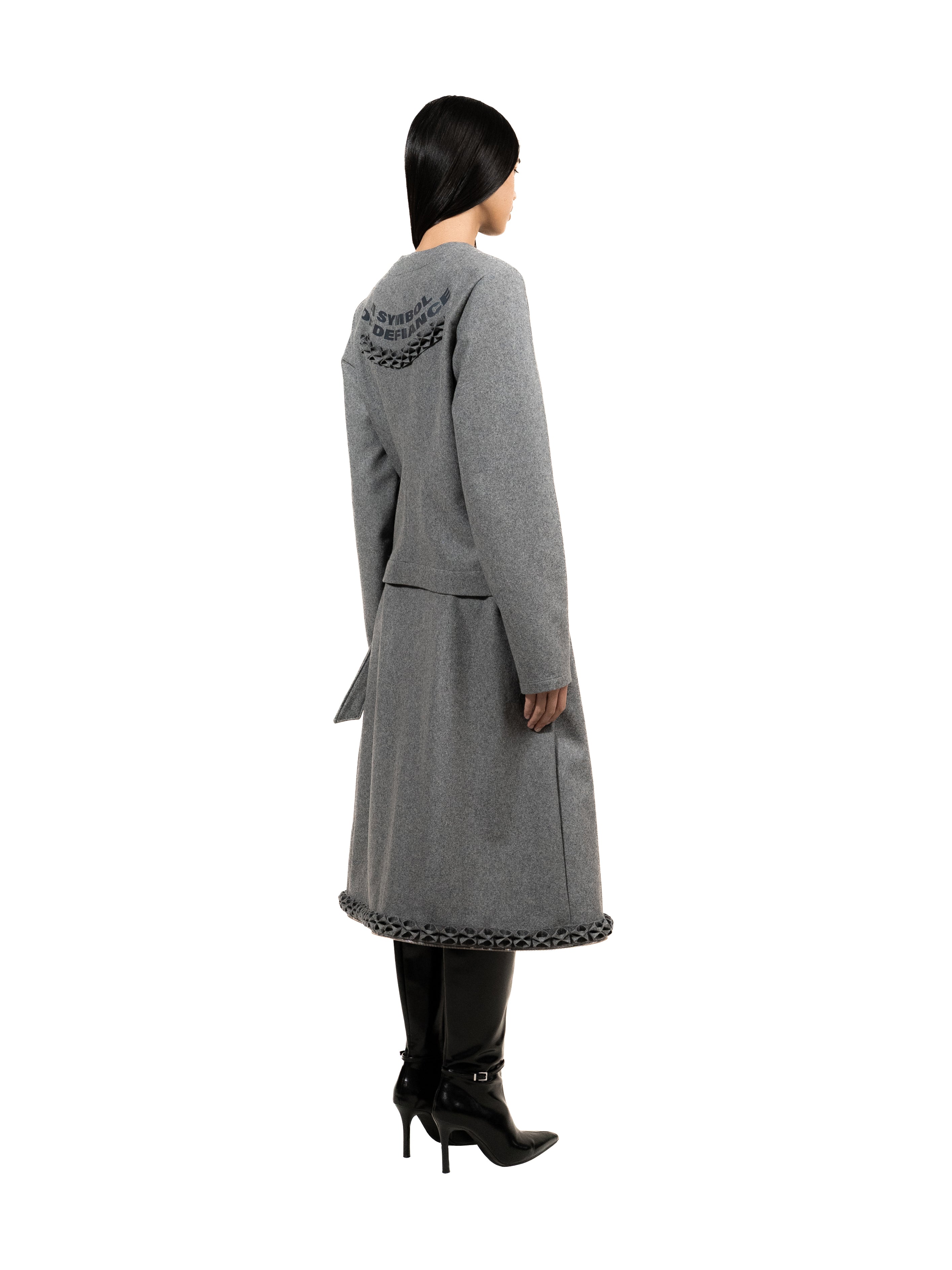 Classic grey wool Zipper Jacket with back print