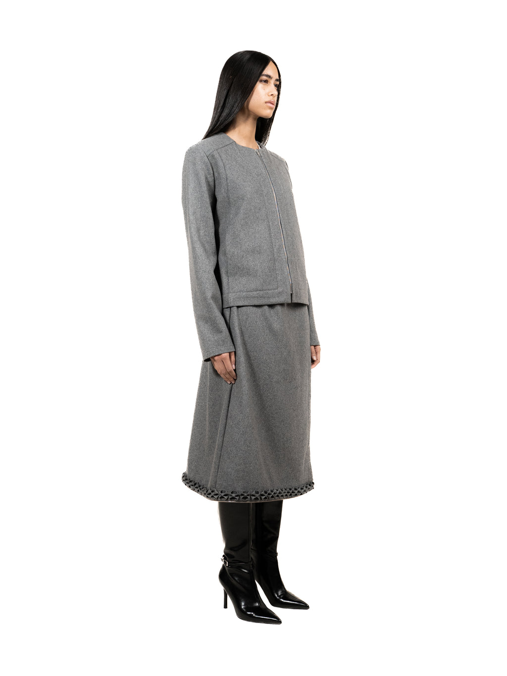 Classic grey wool Zipper Jacket with back print