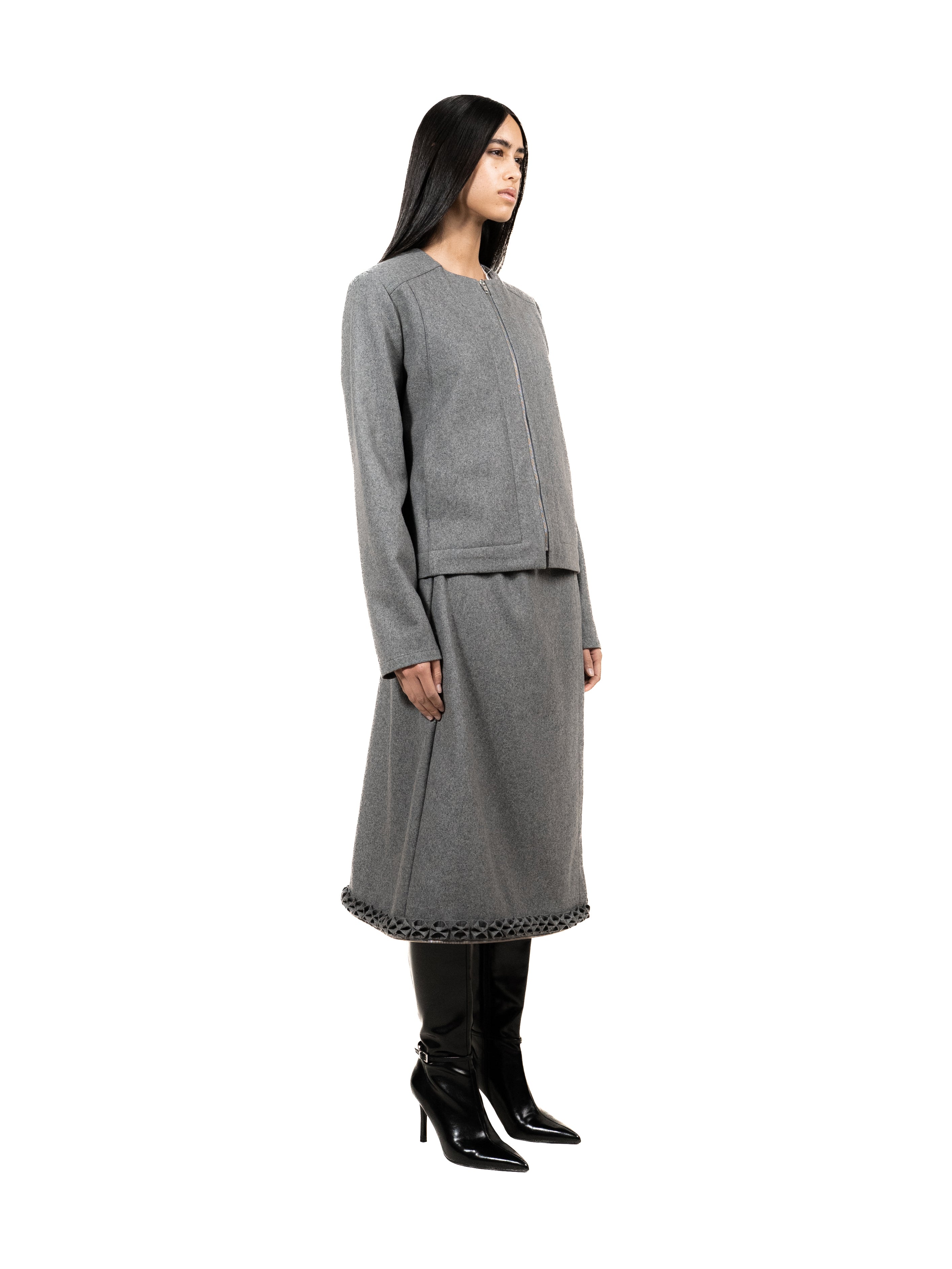 Classic grey wool Zipper Jacket with back print